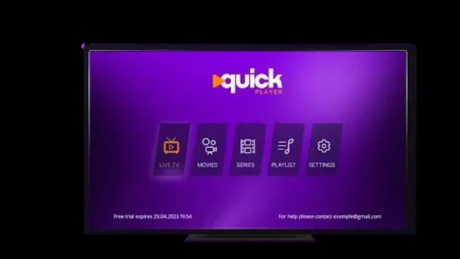 Quick Player rodando em Smart TV Samsung, LG, Roku, Android TV e Fire TV Stick com lista IPTV